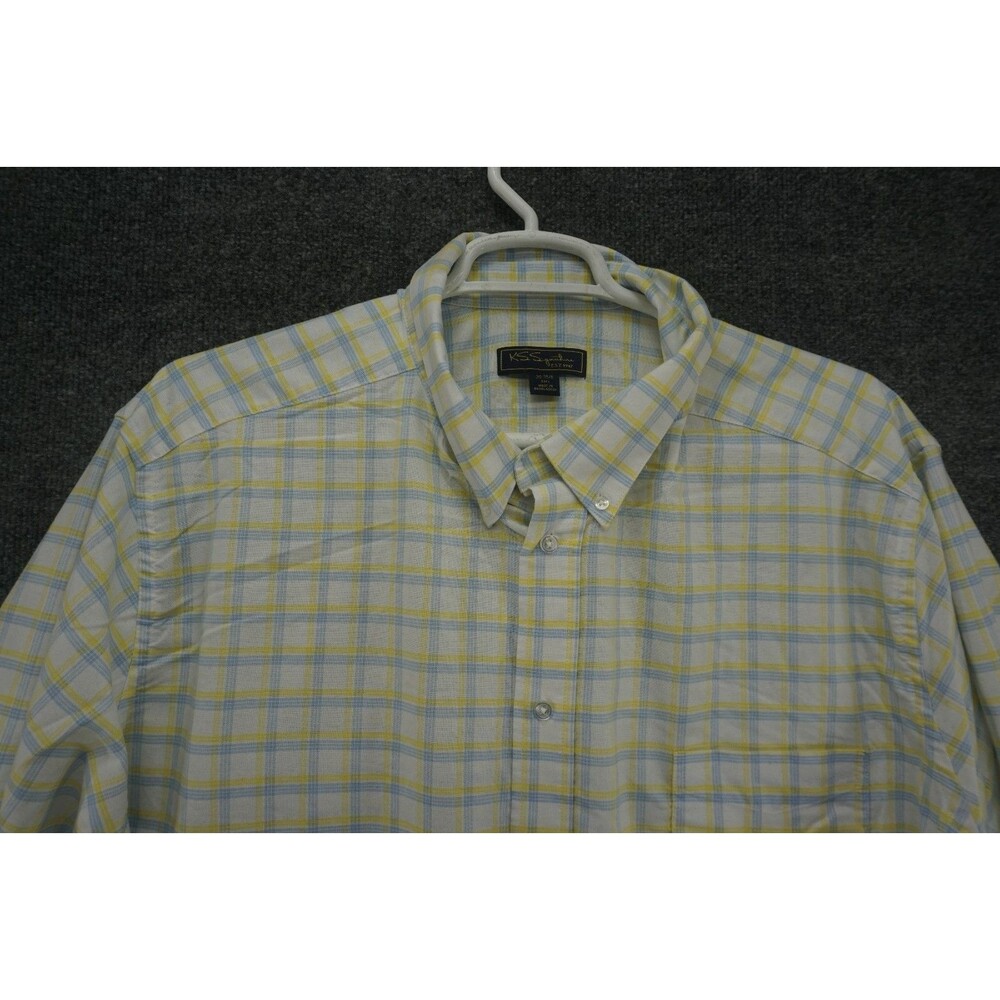 KS Signature KingSize Men’s Shirt 3XLT 20 35/36 Tall Plaid LS Button Down Green